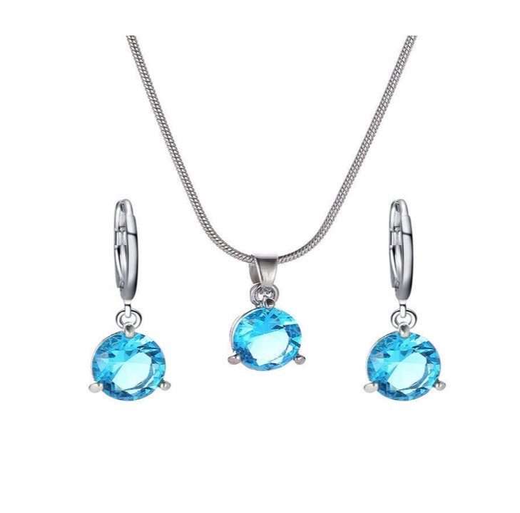 Cubic Zirconia Round Pendant Chain Necklace Hoop Earrings Jewelry Set