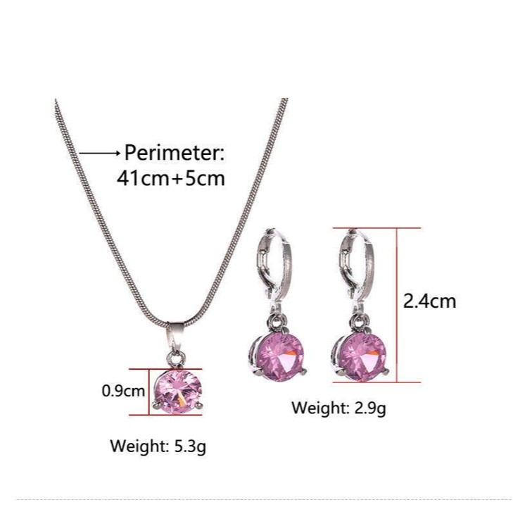 Cubic Zirconia Round Pendant Chain Necklace Hoop Earrings Jewelry Set