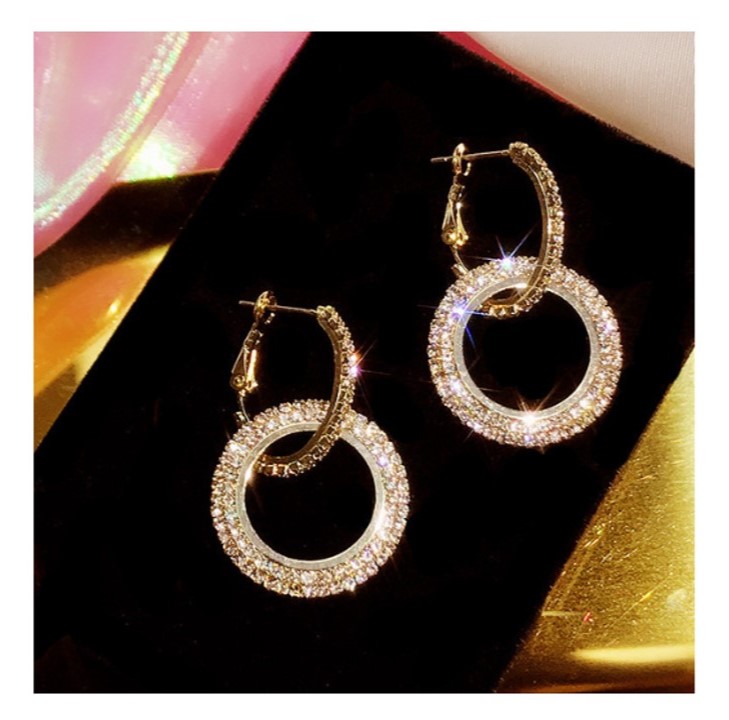 Crystal Gold-Plated Loop Drop Earrings for Women-Hoop Earrings