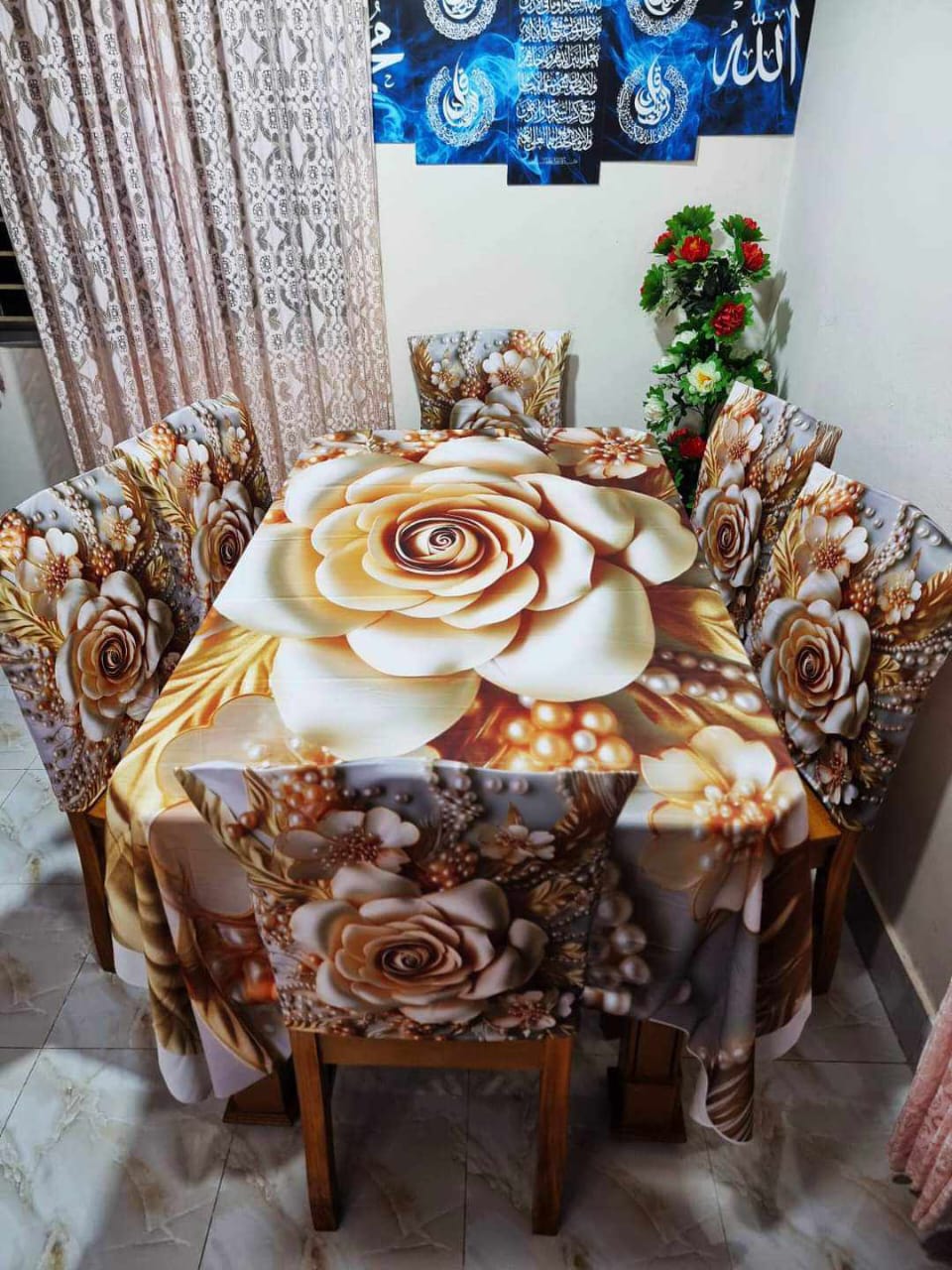 3d print korian velvet 7 pis table cloth for
