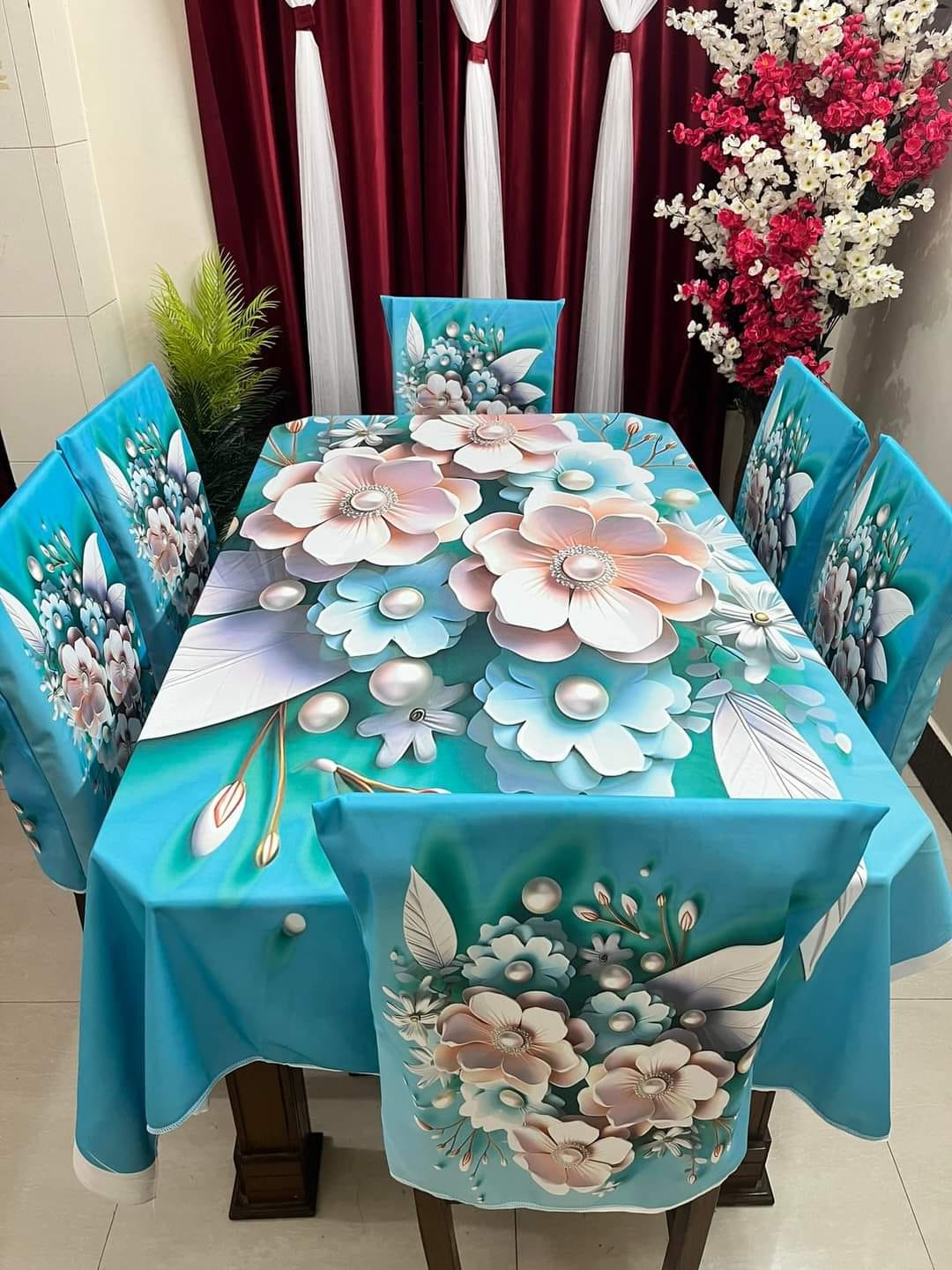 3d print korian velvet 7 pis table cloth for