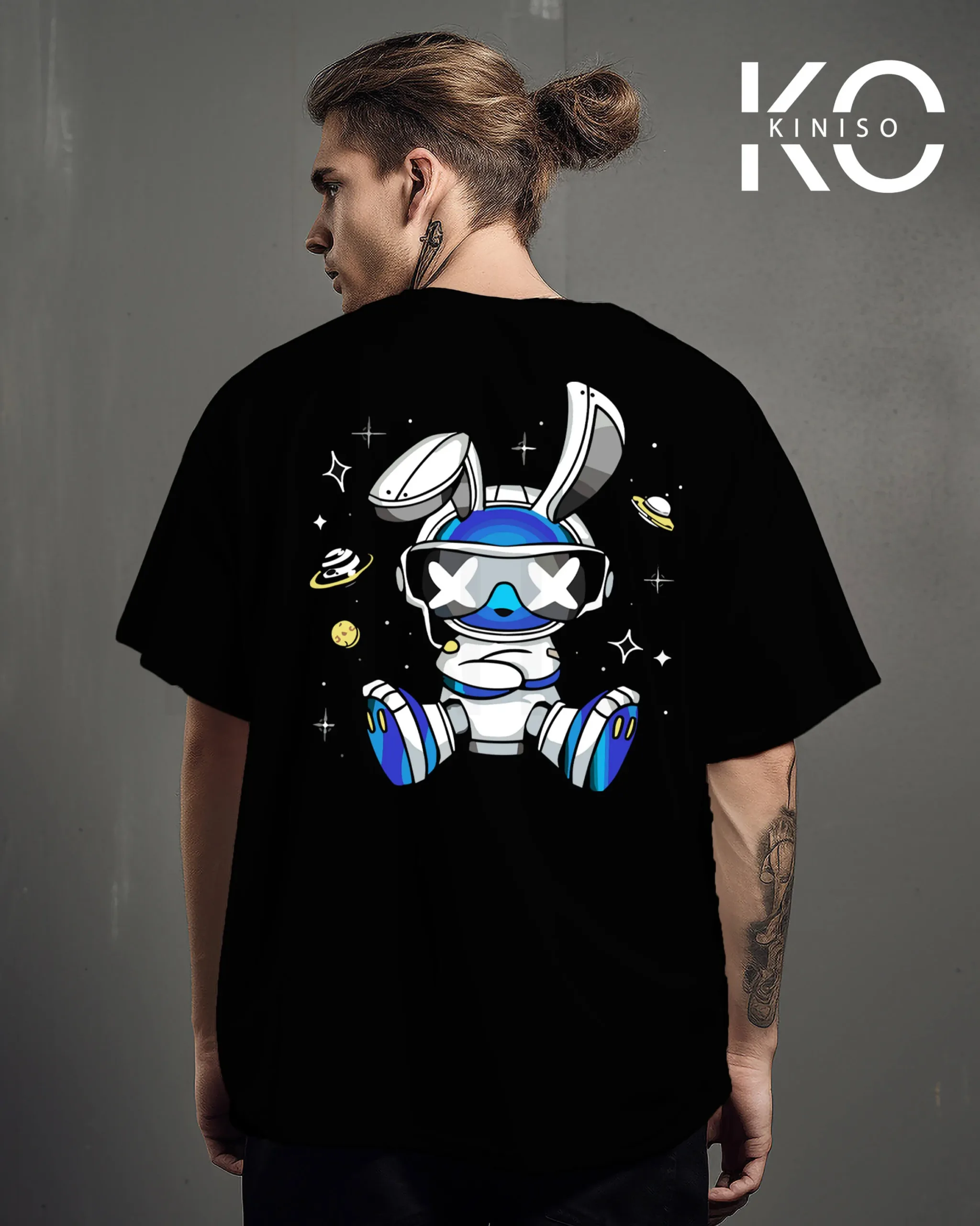 NASA Rabbit Printed Drop Shoulder Gaffiti T-Shirts for Men