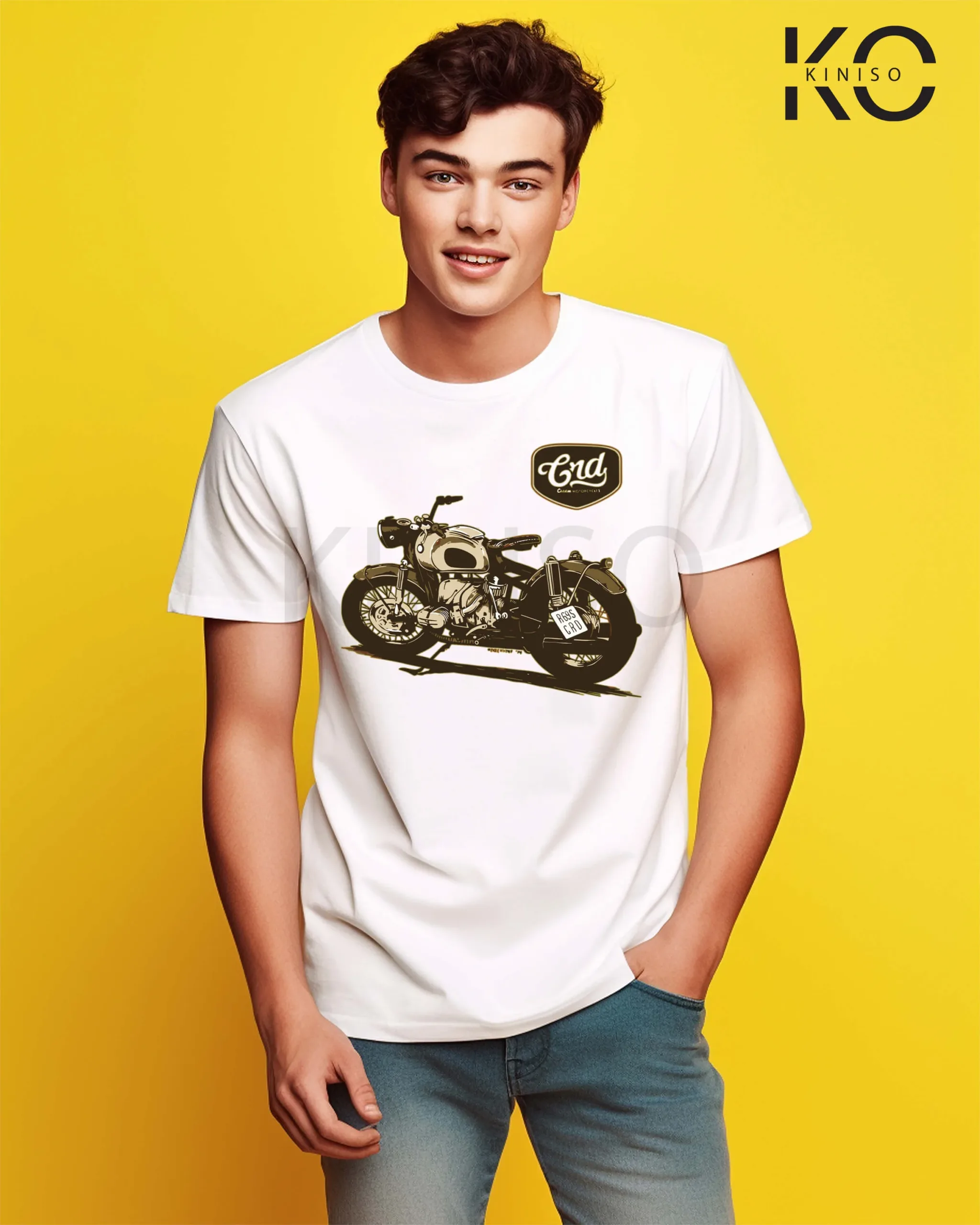 Motorcycle Themed T-Shirt for Men with CRD R69S Print