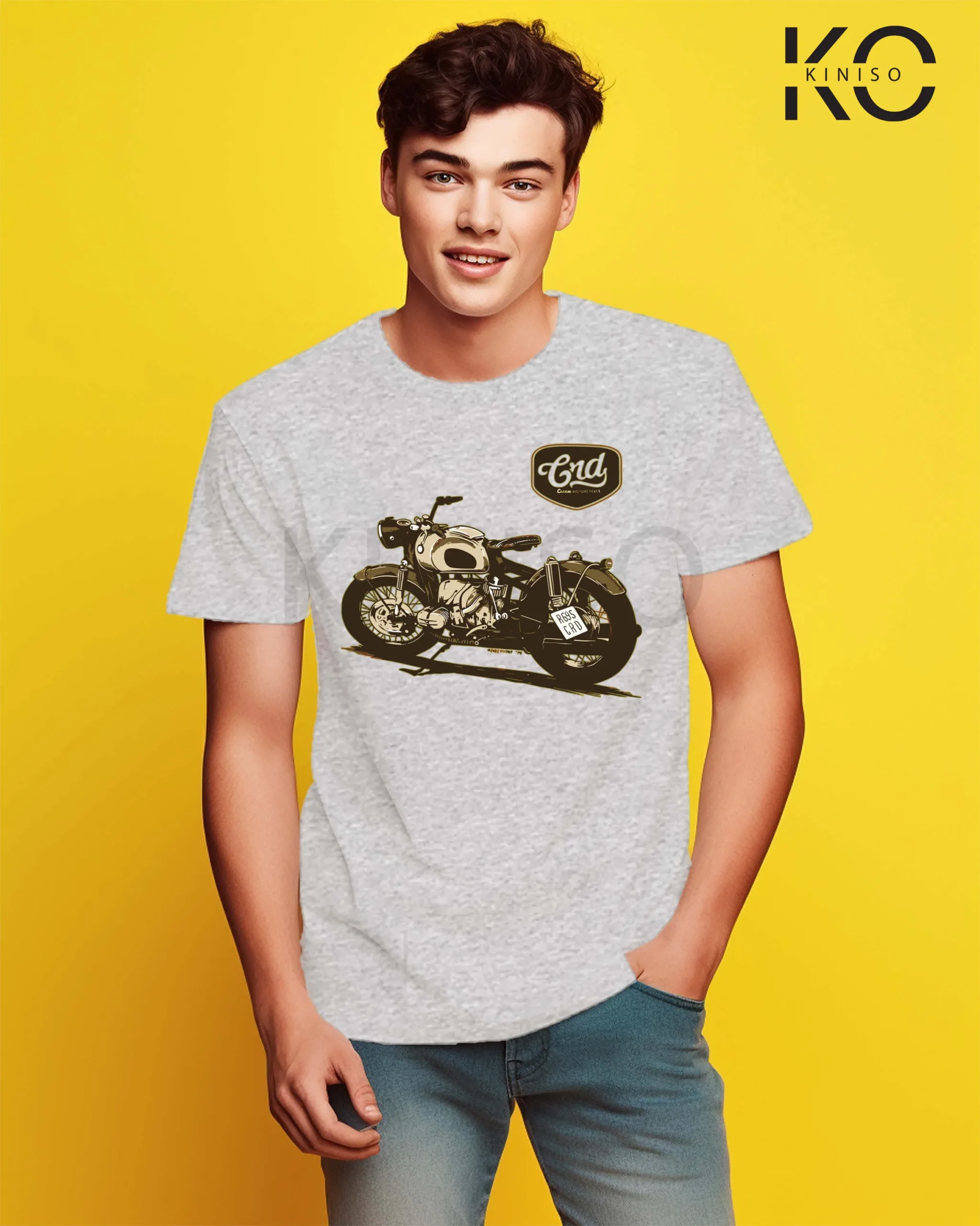 Motorcycle Themed T-Shirt for Men with CRD R69S Print