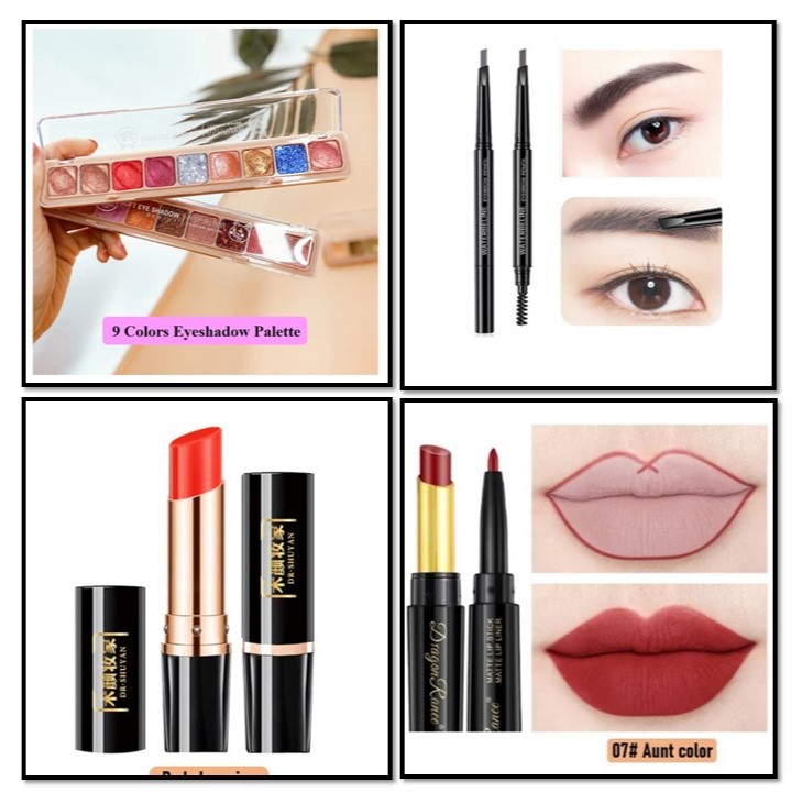 4 in 1 Beauty Combo: Eyeshadow Palette, Color-Changing Lipstick, Lip Liner & Eyebrow Pencil – The Ultimate Makeup Set for Women