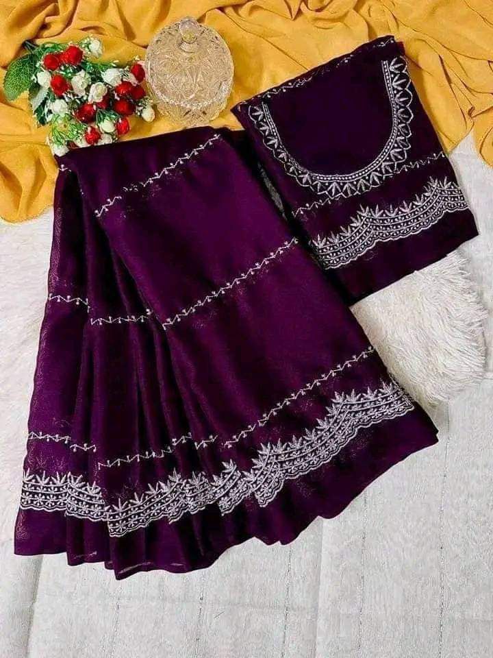 জর্জেট এম্ব্রোডারি শাড়ি