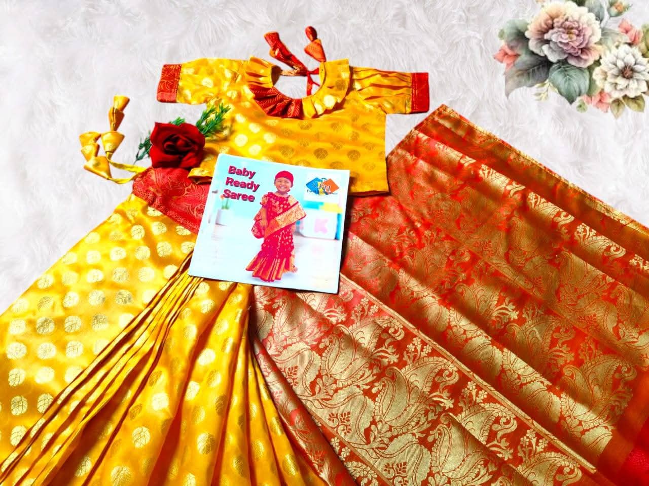 গায়ে হলুদের বেবি রেডি শাড়ি – কাতান