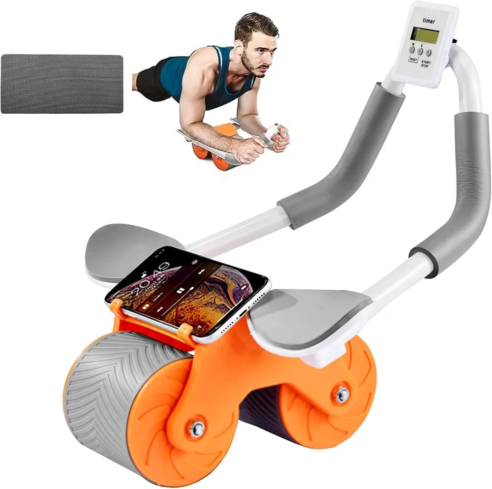 COOLBABY Ab Roller Wheel, Elbow Support Automatic Rebound Abdominal Wheel, with Knee Mat & Timer, for Abs Workout Equipment, Core Strengthening Trainer Fitness Belly Training for Men and women