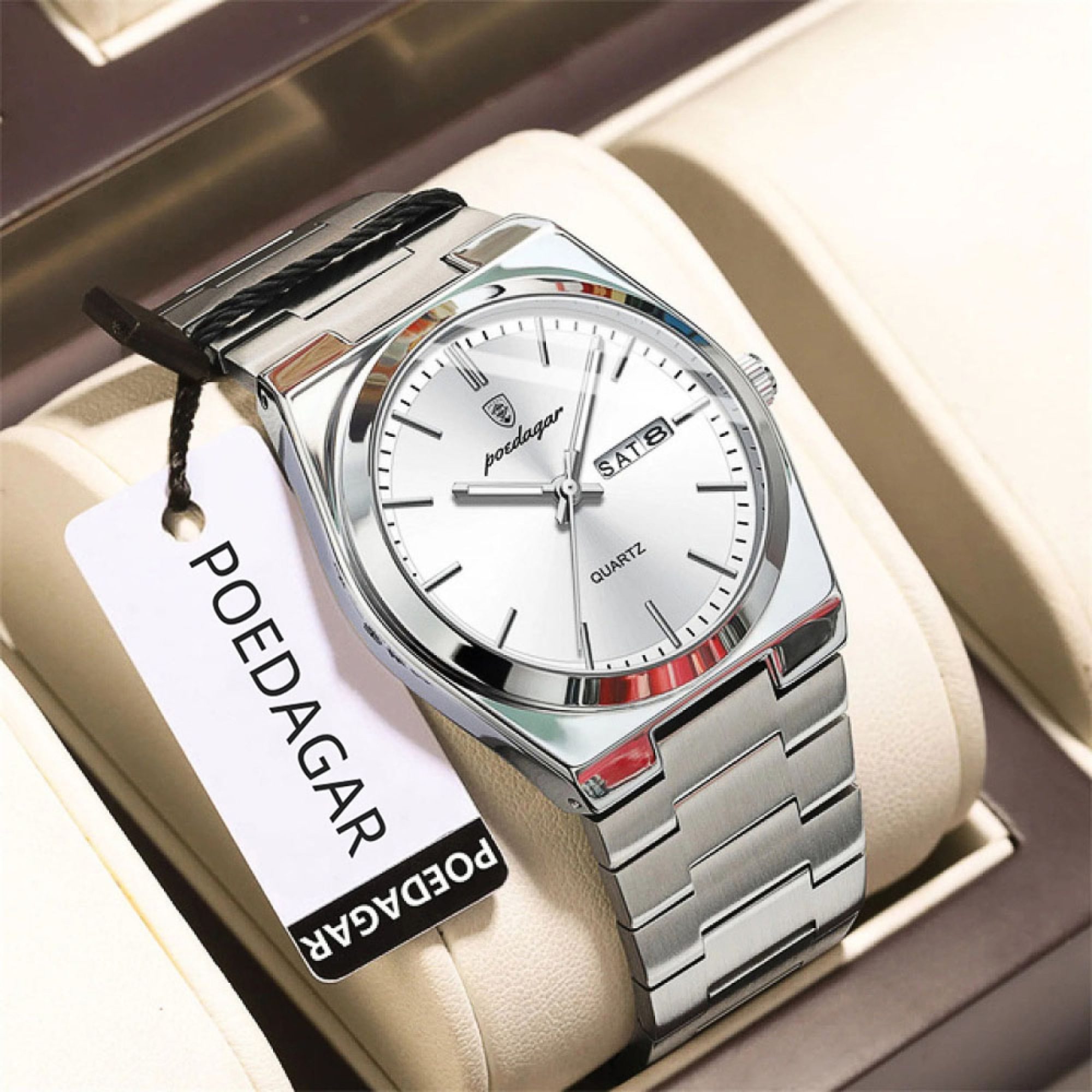 POEDAGAR 930 Men’s New Luxury Luminous Date Week Stainless Steel Quartz Watch For Men