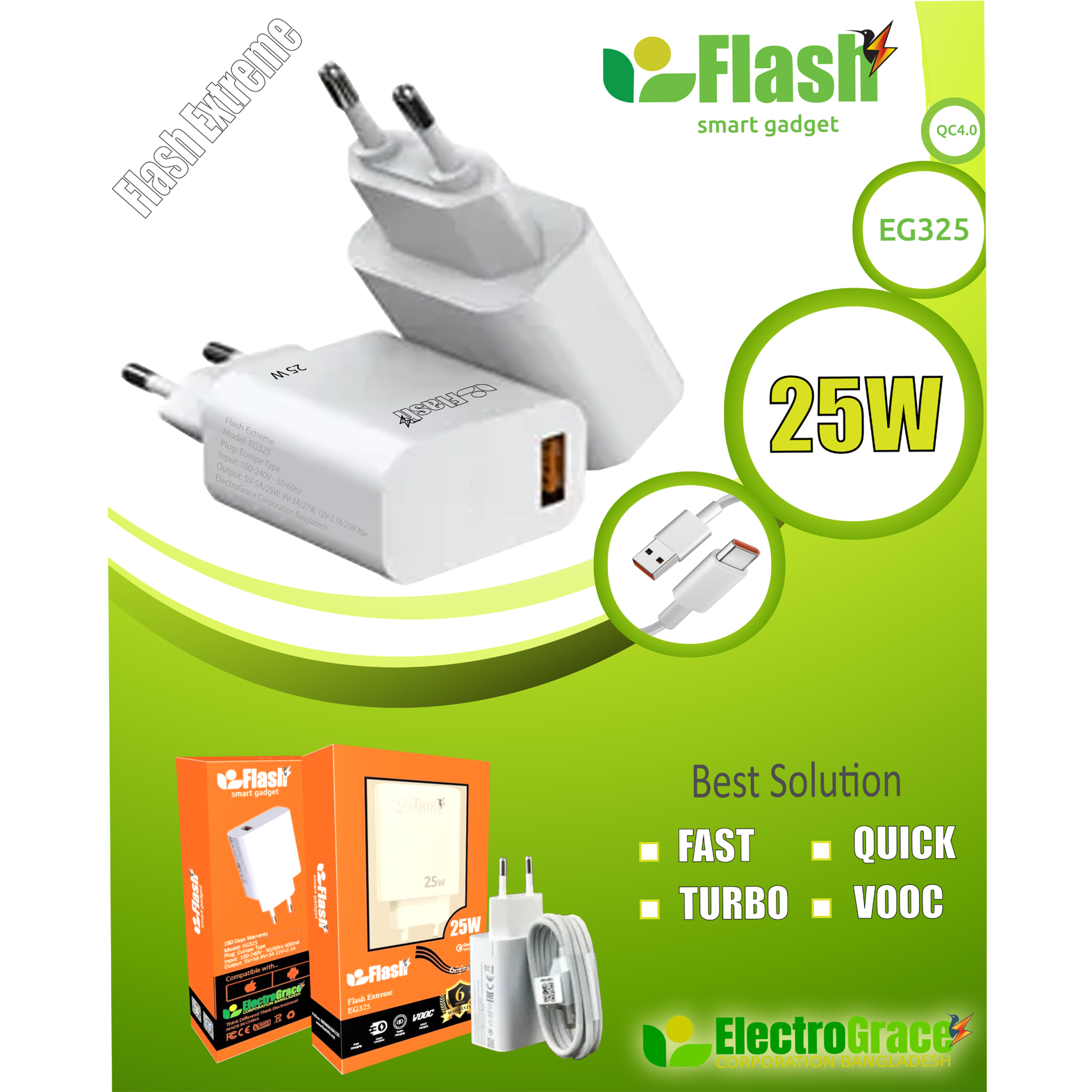 EG325C Flash Extreme 25W Fast/Turbo/Vooc Charger (Type-C)