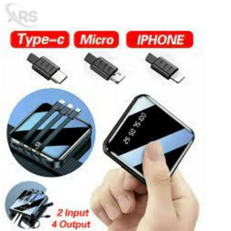 20000mAh Mini Portable Power Bank Built-in 3 Cables Fast Charging Backup External Battery Led Display