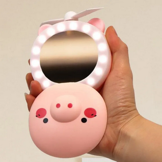 usb rechargeable makeup mirror fan with cute led ligh