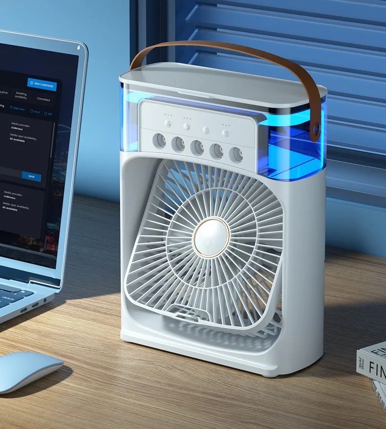 ?? ????_ Extonic ET-C702 Air Cooler Fan 3 in 1 Mini Portable Fan Humidifier with 7 Colors LED – 600ml Water Tank Mini AC Fan