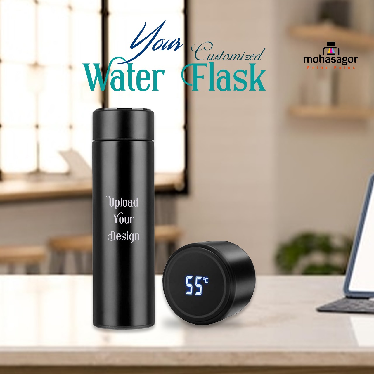 Customize Your LED Thermal Flask with Temperature Indicator Stainless Steel Flask Code : 7299