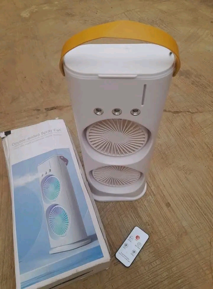 3 in 1 Double Head LED Water Spray Portable Ice Mist Cooling Fan.
