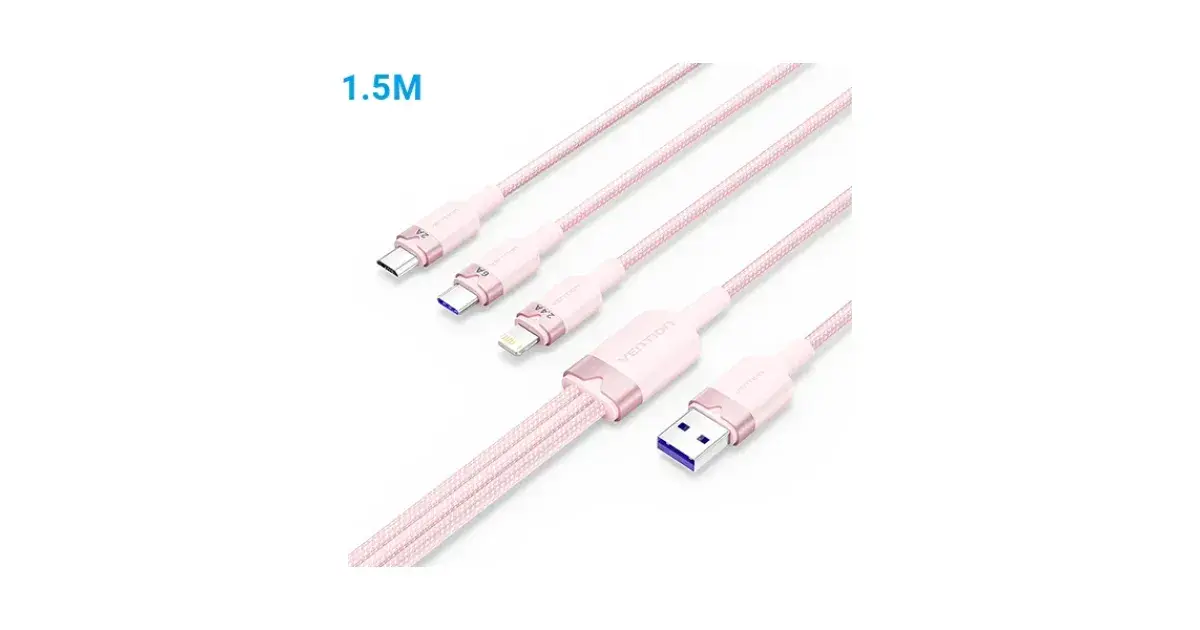 VENTION CTRPG Cotton Braided 3-in-1 USB 2.0 6A Cable - 1.5M