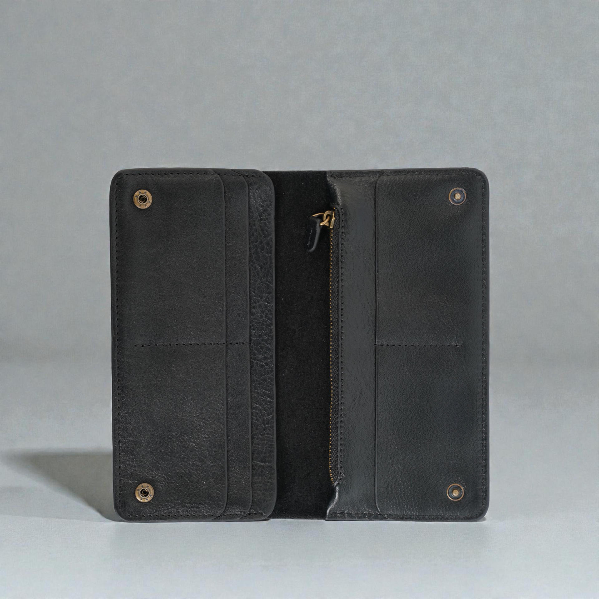 Zays Premium Genuine Leather Long Wallet for Unisex - Elegant Design Spacious Card and Mobile Slots - Durable Full Grain Leather (ZLW105-Black-I)