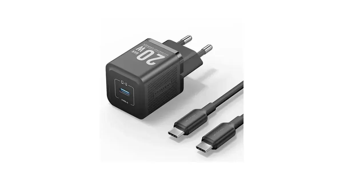 VENTION TZ-FEPB0-US-01 20W 1-Port USB-C GaN Charger with USB-C to USB-C Cable -US Plug