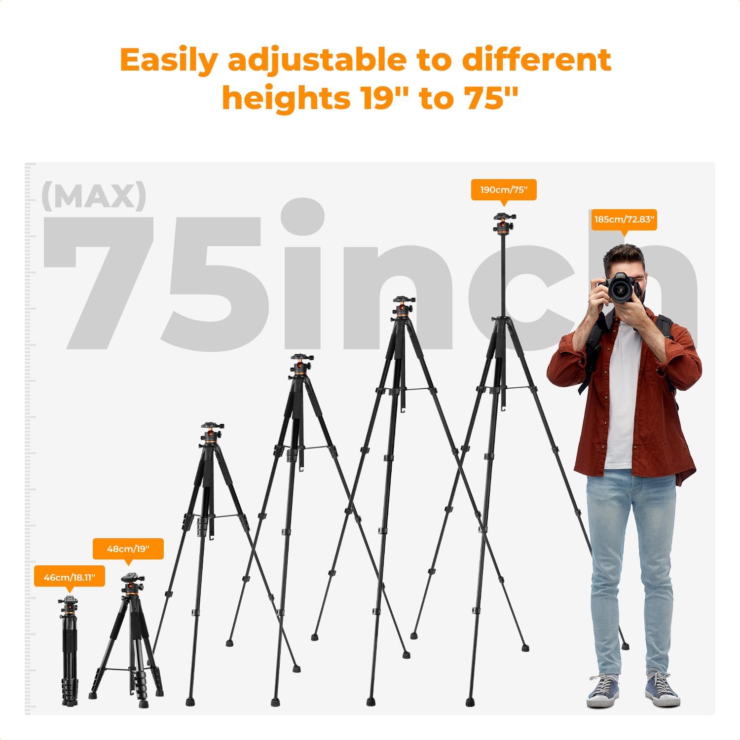 K&F 09.157 Lightweight Travel DSLR Tripods Load Capacity 8kg S255A3+BH-36