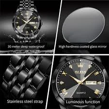 Butter Fly Lock OLEVS 9931G New Exclusive Design Quartz Watch for Men Full Black
