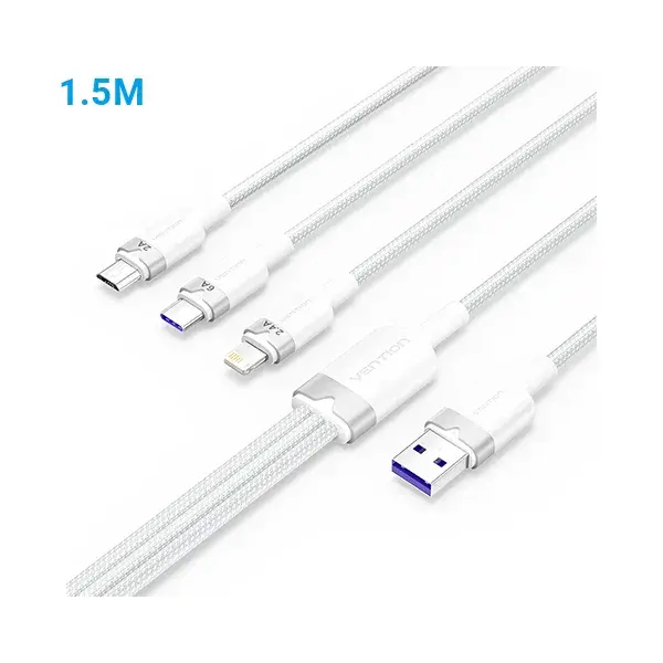 VENTION CTRWG Cotton Braided 3-in-1 USB 2.0 6A Cable - 1.5M