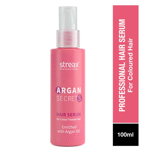 Streax Professional 100ml Argan Secrets Colour Protect Hair Serum for Women | Enriched with Argan Oil & UV Filter | Prevents Frizz | Provides Instant Shine & Smoothness | Enhances Radiance of Hair