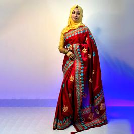 বোধুয়া বেনারশি প্রিন্ট শাড়ি মেরুন কালার