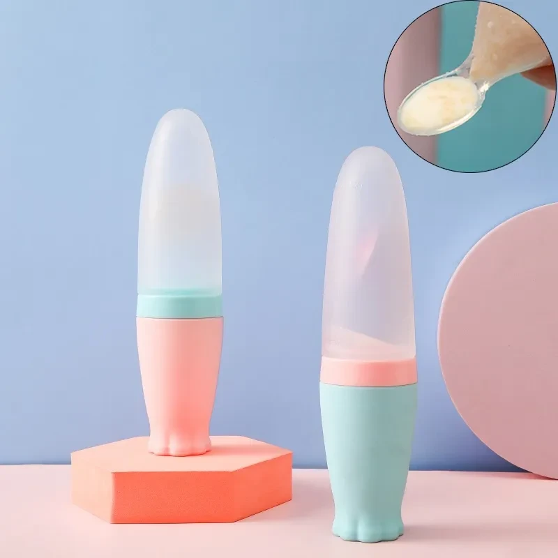 1pcs 110ml Soft Silicone Squeezing Feeding Bottle Cute Newborn Baby Training Rice Paste Spoon Infant Cereal Food Supplement Feeder for Toddler Infant Food Dispensing and Feeding