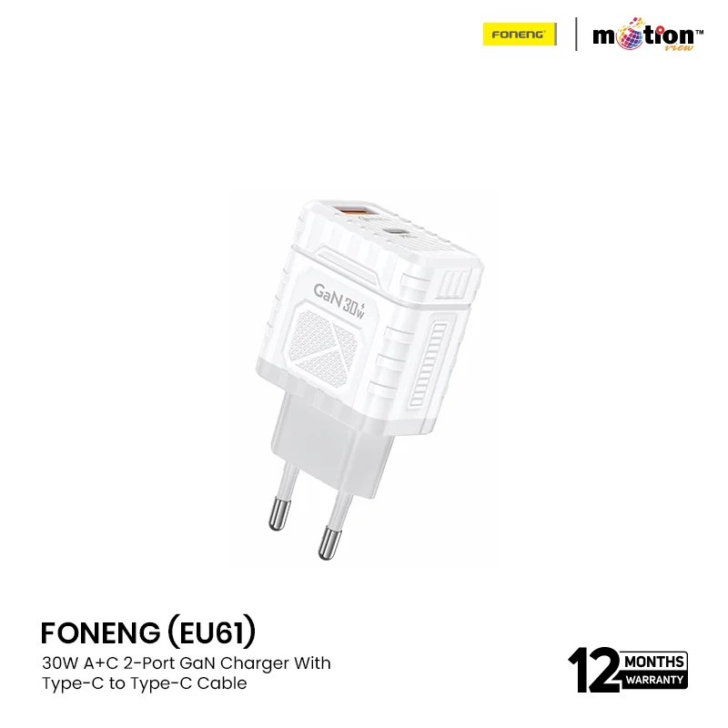 FONENG (EU61) 30W A+C 2-Port GaN Charger With Type-C to Type-C Cable