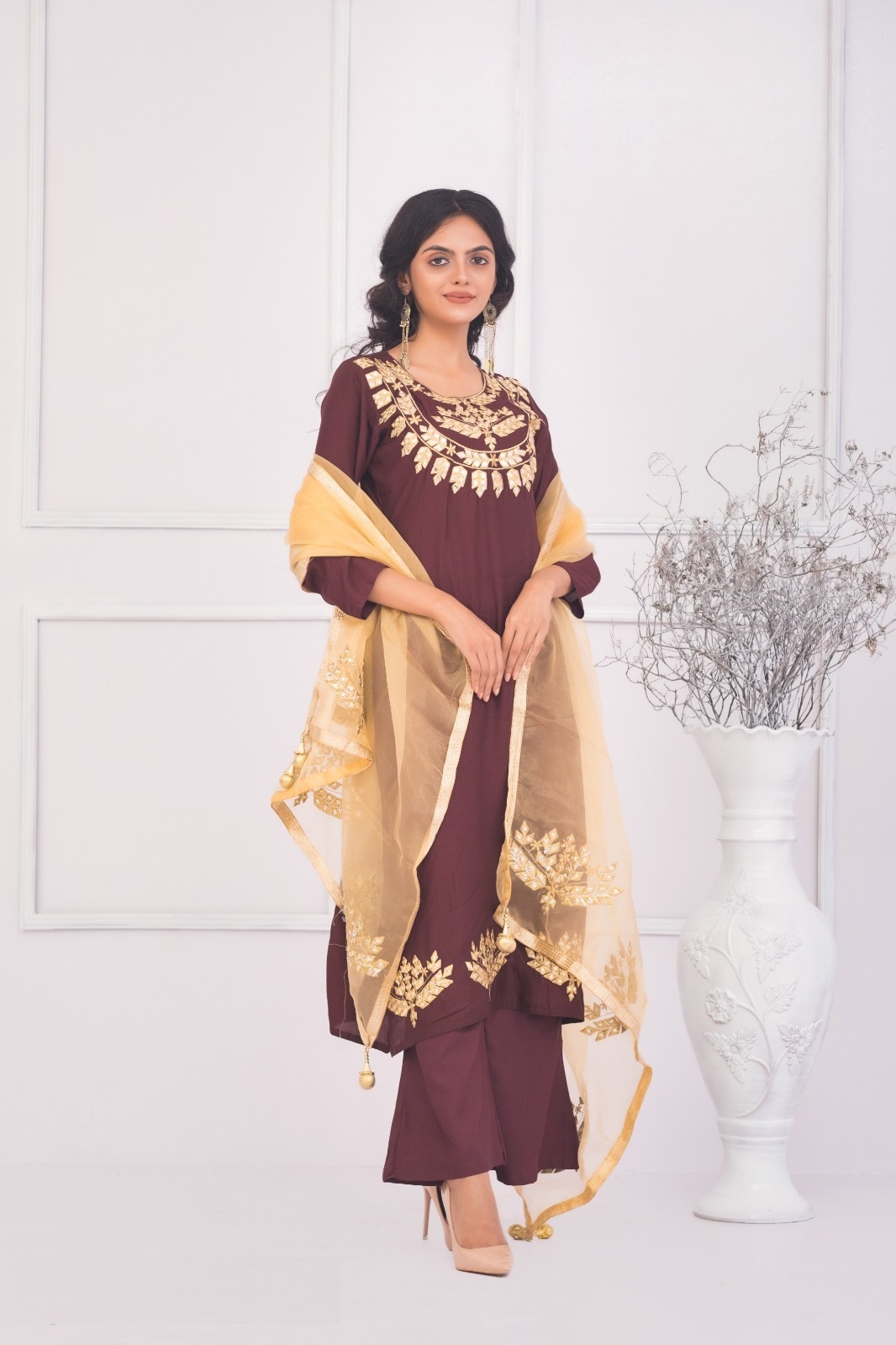 Dollar and Embroidery Work Three Piece