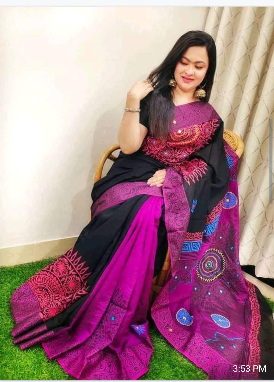 হ্যান্ডপ্রিন্ট হাফসিল্ক শাড়ী
