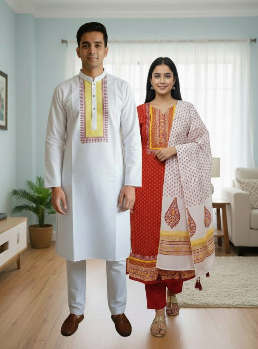 Panjabi Three Piece Couple Set