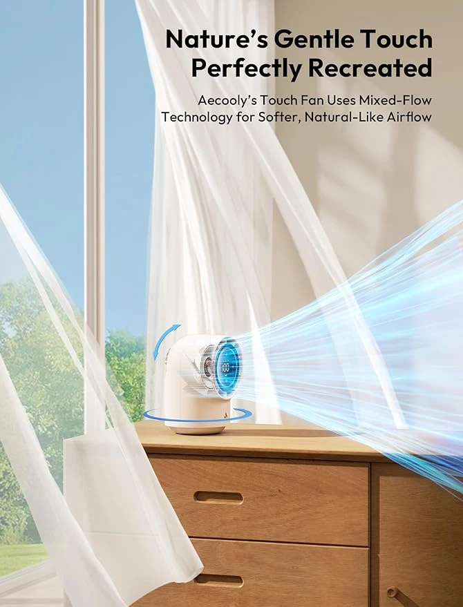 Aecooly PB01 Touch Control Desk Fan, 100 Speeds Quiet Bedroom Digital Display 8000mAh