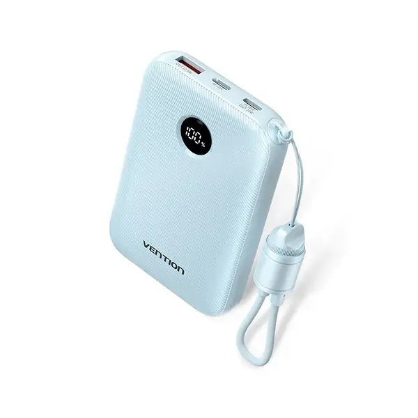 VENTION FKAL0-C 22.5W 10000mAh LED Display Power Bank with Built-in USB-C to C Cable - Blue