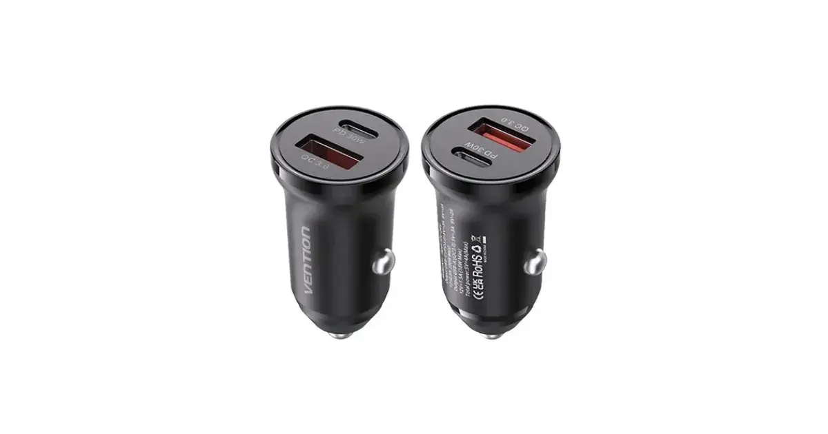VENTION K11B0 30W 2-Port (USB-A + USB-C) Car Charger - Black