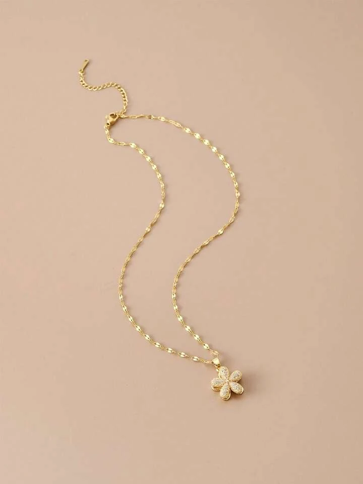 Rotatable Five-Petal Flower Gold Plated Women's Necklace (With gift box)