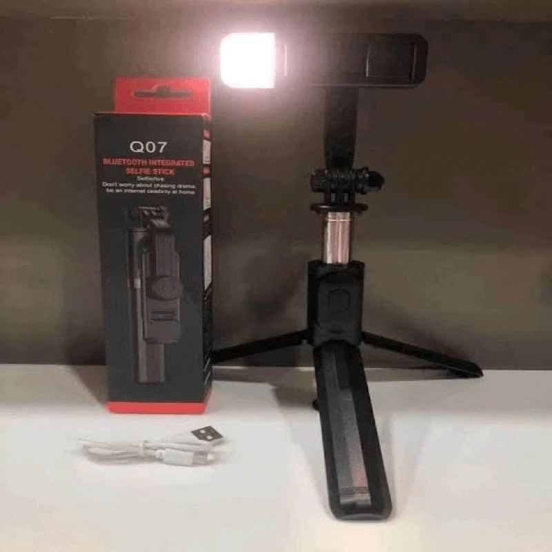 Q07 Foldable Mini Tripod & Selfi Stick with LED Light Bluetooth Remote Shutter