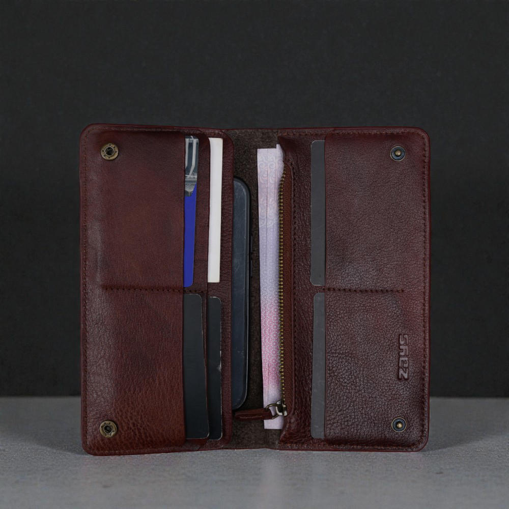 Zays Premium Genuine Leather Long Wallet for Unisex - Elegant Design Spacious Card and Mobile Slots - Durable Full Grain Leather (ZLW104-Antique Brown)