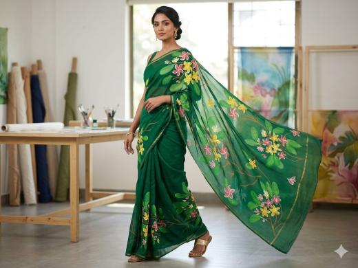 Handloom semi moslin saree