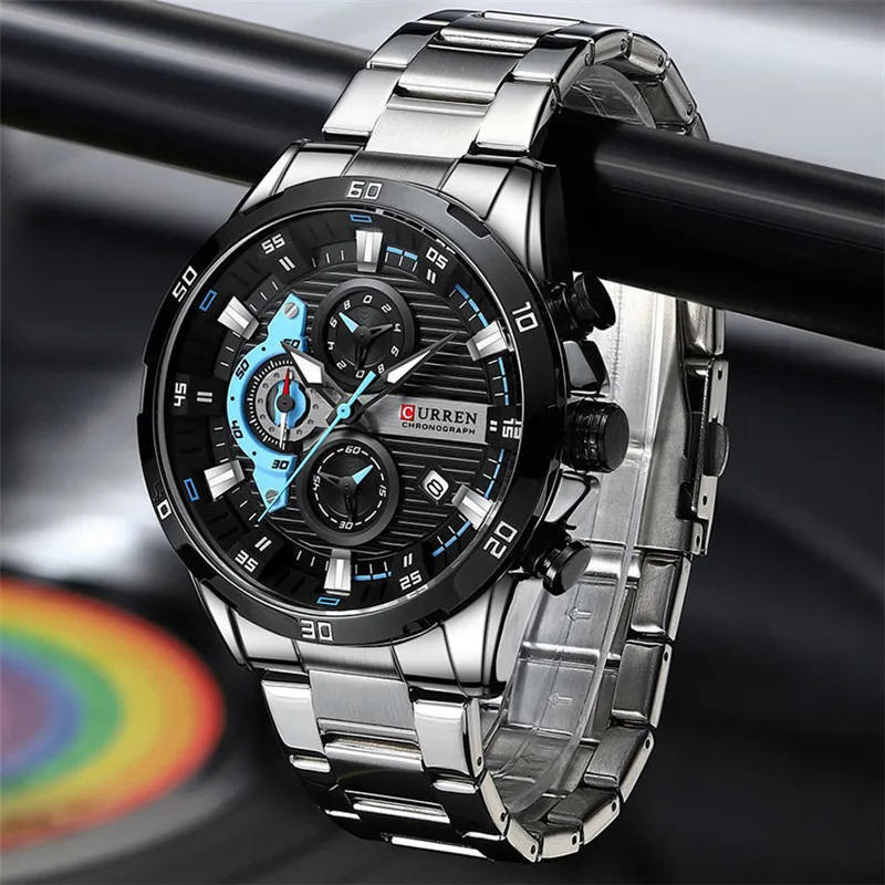 Curren 8402 Chronograph Stainless Steel Watch for Men - Silver Black