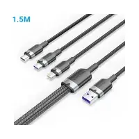 VENTION CTRBG Cotton Braided 3-in-1 USB 2.0 6A Cable - 1.5M