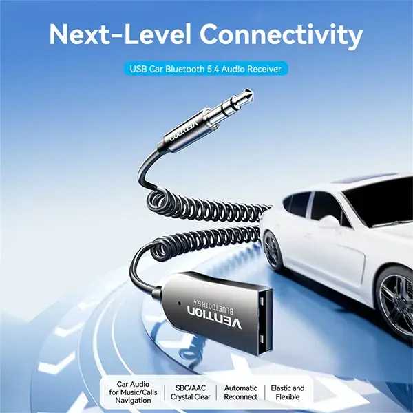 VENTION NAIHG USB Car Bluetooth 5.4 Coiled Cable Audio Receiver