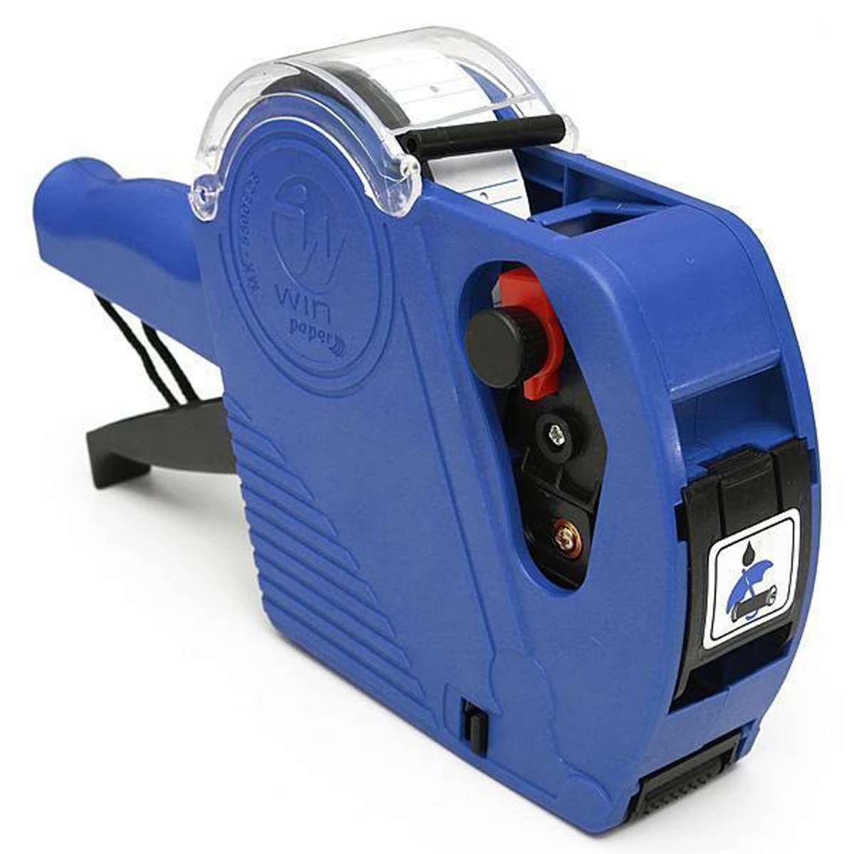 Price tag labels machine with paper sticker rolls.