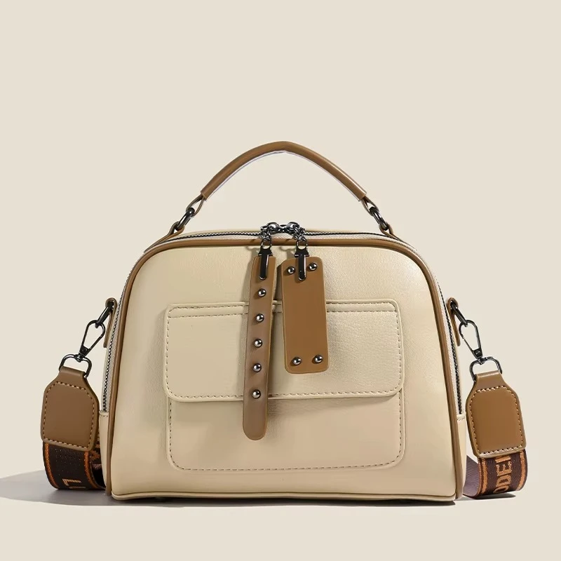 High end ladies' handbag multi-layer large capacity commuting bag(Cream)