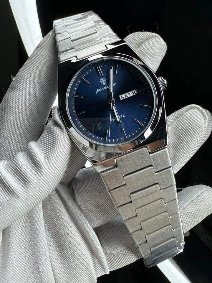 POEDAGAR 930 Men's New Luxury Luminous Date Week Stainless Steel Quartz Watch For Men (Butterfly Lock)