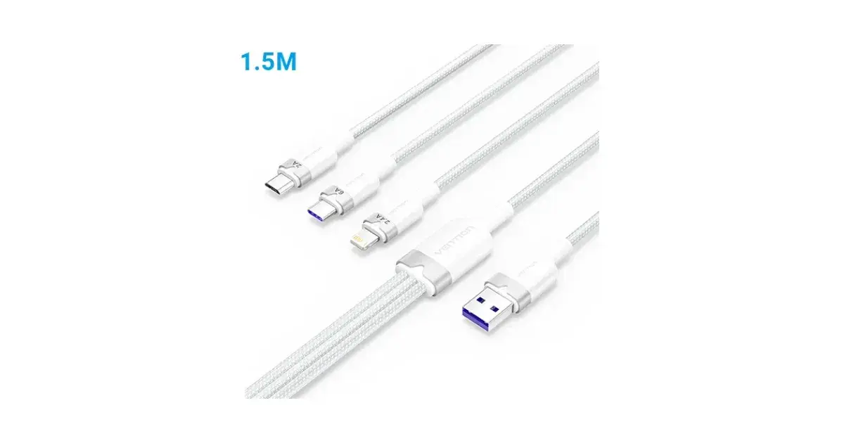 VENTION CTRWG Cotton Braided 3-in-1 USB 2.0 6A Cable - 1.5M
