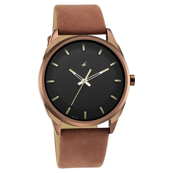 Fastrack 3273QL01 After Dark Black Dial Leather Strap Watch for Guys