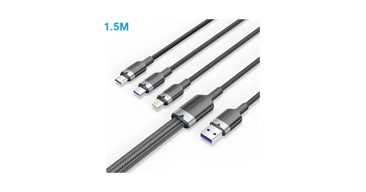 VENTION CTRBG Cotton Braided 3-in-1 USB 2.0 6A Cable - 1.5M