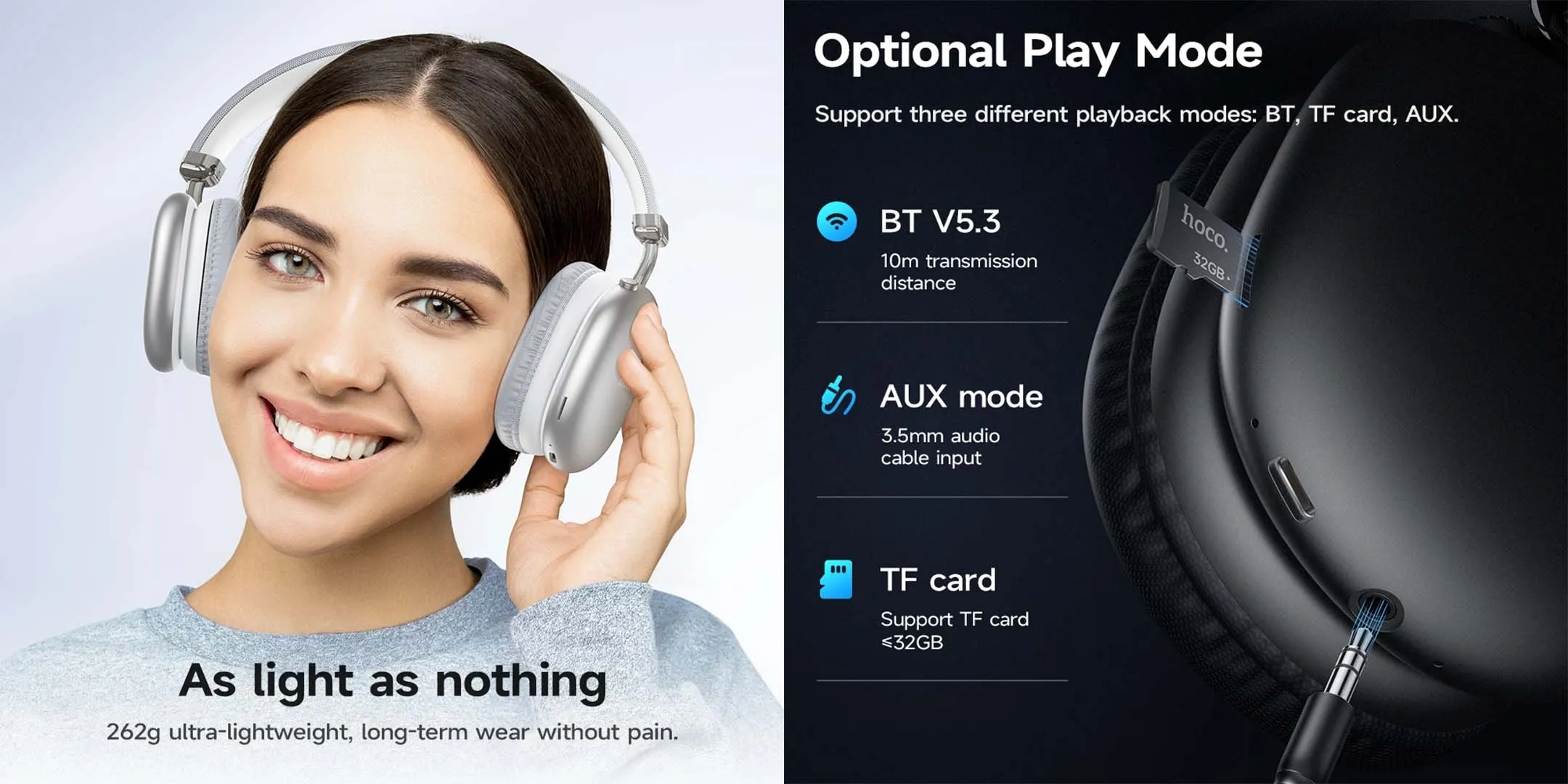 HOCO W35 Max Wireless Bluetooth Headphones (90h)