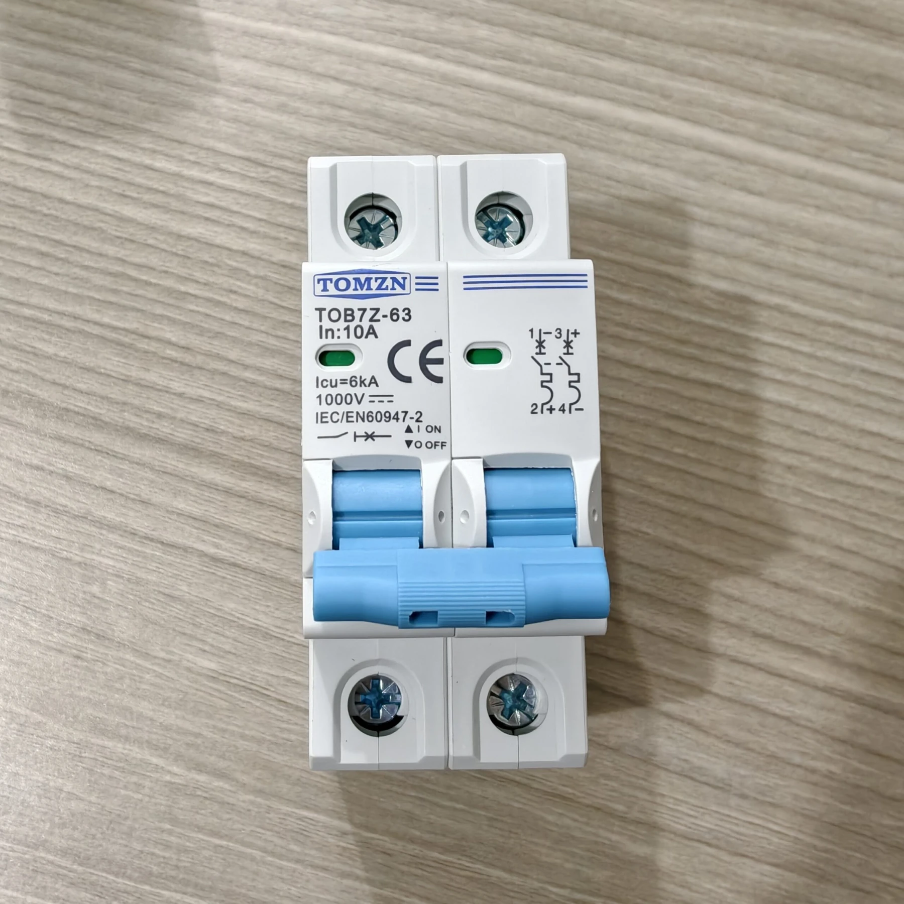 TOMZN 2P DC Circuit Breaker 10A- 12V-1000V Wide RangeDC MCB for PV System (TOMZN TOB7Z-63)